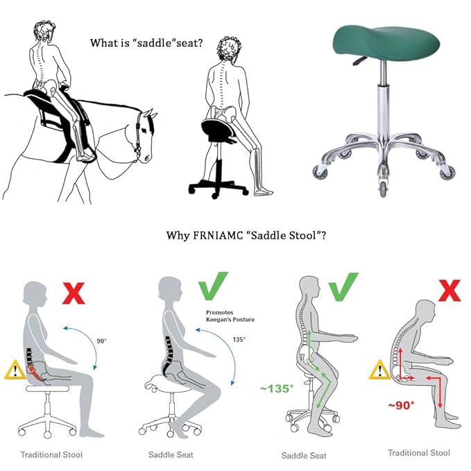 Professional Saddle Stool with Wheels Ergonomic Swivel Rolling Height Adjustable for Clinic Dentist Beauty Salon Tattoo Home Office (Green)
