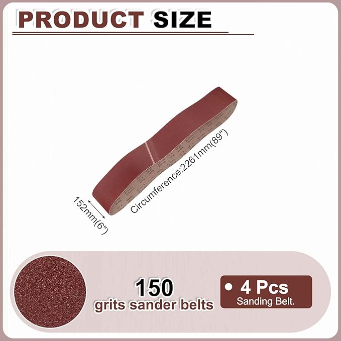 HARFINGTON 6 x 89 Inch Sanding Belts, 2 Pcs 150 Grits Aluminum Oxide Abrasive Belt Sander File Belt for Woodworking, Metal Polishing, Knife Sharpener