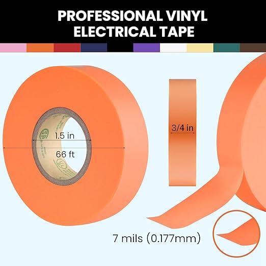 Lichamp 10-Pack Colored Electrical Tape Waterproof, 3/4 in x 66ft, Industrial Grade UL/CSA Listed High Temp Electrical Tape Colors Electric Super Vinyl, 1075C2