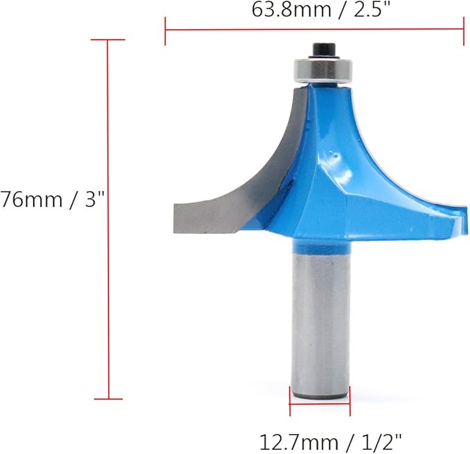 Round Over Edging Router Bit 1/2" Shank 1" Cutting Radius Bearing Guide Corner Rounding Router Bit