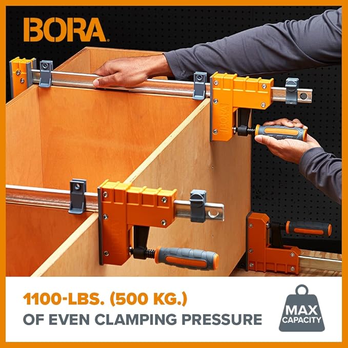 Bora 18" Parallel Clamp Set, 2 Pack of Woodworking Clamps with Rock-Solid, Even Pressure, 571118T, Rustic Brown