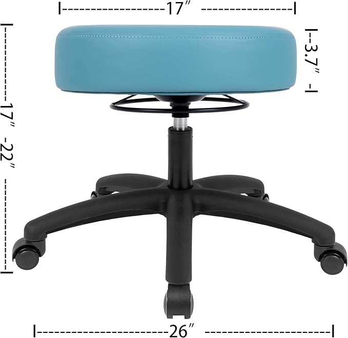 Chair Master 17" Round Vinyl Fabric Stool, Table Height, 360 deg Level Activation, Heavy Duty, Lab, Medical, Garage, Home, Spa, Cleanroom (Self Braking, Aqua)