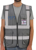 Dib Safety Reflective Vest High Visibility with Pockets and Zipper, Gray M
