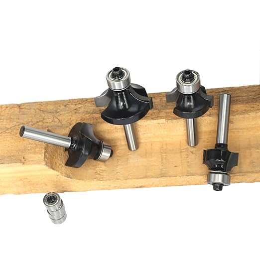 4Pcs Roundover and Beads Router Bits,Radius -1/8" ,1/4",5/16",3/8" Edge Forming Router Bit Set,1/4 Inch Shank,Corner Rounding Router Bits,Matched with 4pcs Alternative Beading Bearings