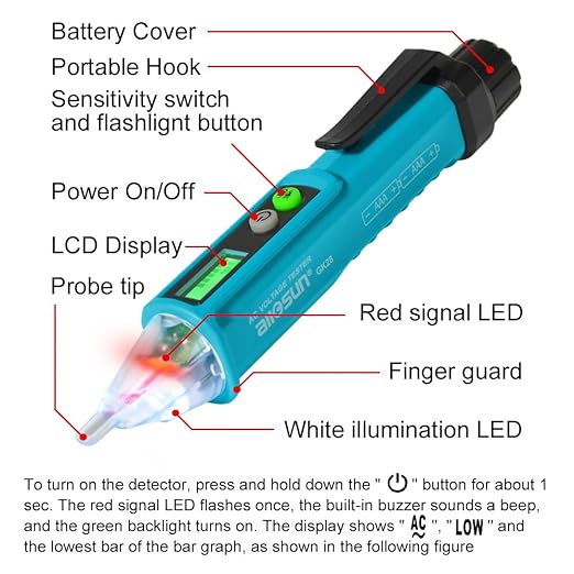 allsun Non Contact Voltage Detector,Dual Mode AC Voltage Detector 12V-1000V High/Low Sensitivity, Live Wire Finder with Flashlight, Auto Off & Buzzer Alarm for Electrical Safety GK28
