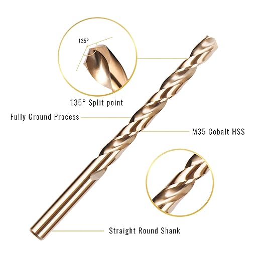 KENDO 15PCS Cobalt Drill Bit Set (1/16"-3/8"), M35 High Speed Steel,Twist Jobber Length for Hardened Metal, Stainless Steel, Cast Iron, Wood and Plastics, with Metal Index Storage Box