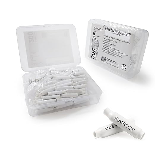 200 pcs Low Voltage B Connectors for Indoor Wiring – AWG 22-26 Small Gauge Dry Bean-Style Butt Splice Terminals for Telephone, Alarm, Security, Intercom, and Network Applications (No Gel)
