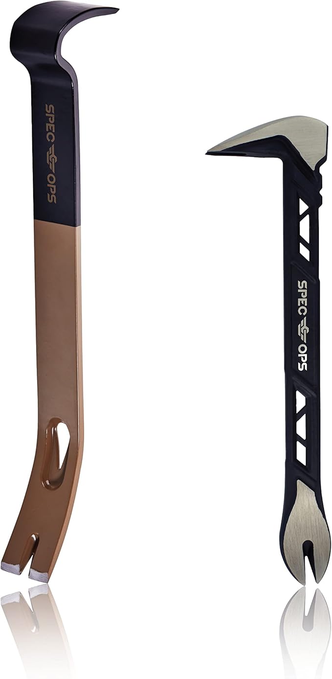 Spec Ops Tools 10" Cats Paw & 15" Flat Pry Bar Crowbar Tool Set, Teardrop Nail Pullers, High-Carbon Steel, 3% Donated to Veterans