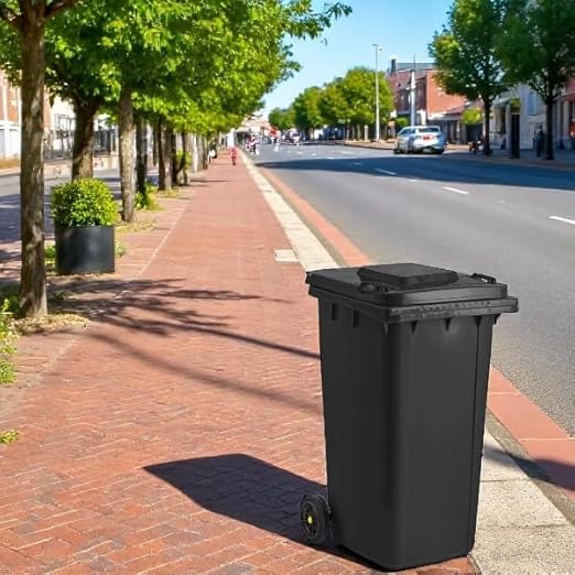 PRO&Family Wheeled Outdoor Trash Can Garbage Can Garage Trash Can for Restaurants/Hospitals/Offices/Back of House/Warehouses/Home (Black, 64 Gallon)