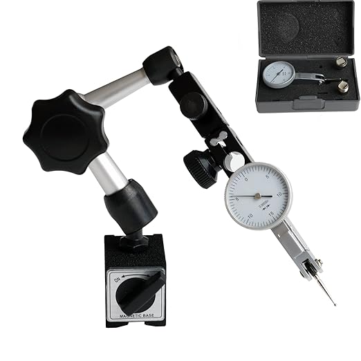 HDLNKAK Professional Dial Test Indicator with Magnetic Base Stand and Storage Case，0-0.03"x0.0005" Test Indicator，with 2 Metal Dovetail Clamps 3/8'' and 5/32'' in Storage Case