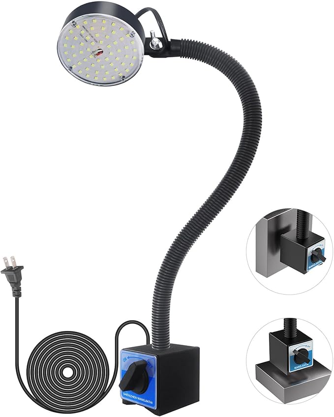Magnetic Work Light, LED Machine Light, Gooseneck Work Lamp with Flexible and Magnetic Base, Shop Tool Lamp for Lathe,Work Bench,Sewing Machine,Bandsaw, Industrial Lighting, 2000Lumen,Black