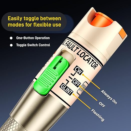 Visual Fault Locator,30-50KM Fiber Optic Cable Tester Meter, VFL Red Light Pen Light Source Testers (Golden)