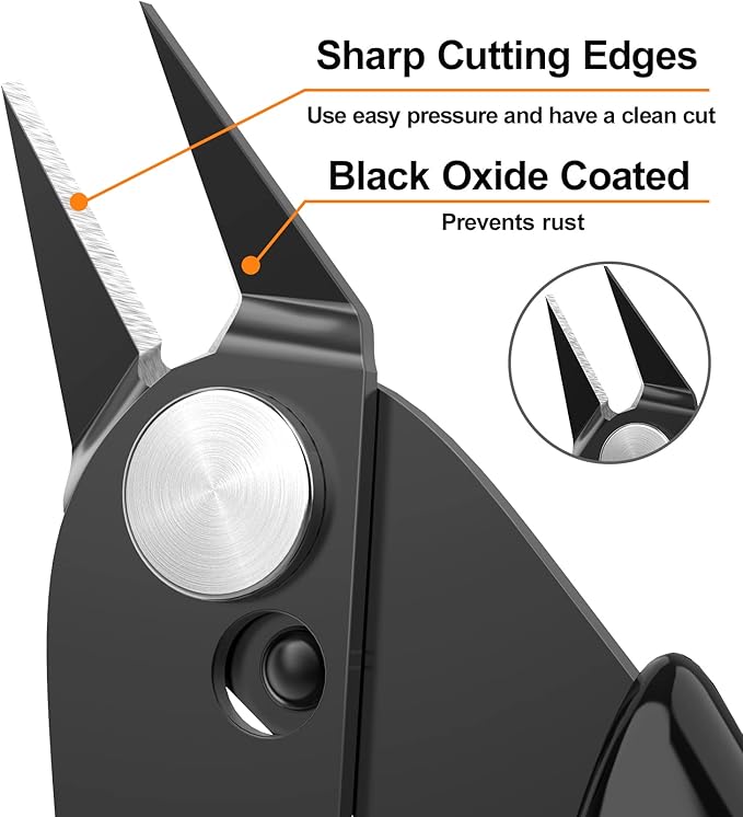 BOENFU BF-170 Micro Wire Cutter Jewelry Wire Cutters Zip Tie Cutters 2-Pack Flush Cut Nippers Precision Small Side Cutting Pliers for 3d Print, Plastic Models, Jewelry, Electronics, Black, 5 Inches