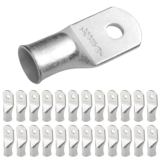 SELTERM 25pcs 2/0 AWG 1/4" Stud Marine Grade Tinned Copper Battery Cable Lugs, 00 Gauge Ring Terminals, UL Wire Lugs Electrical Cable Ends, Terminal Connectors