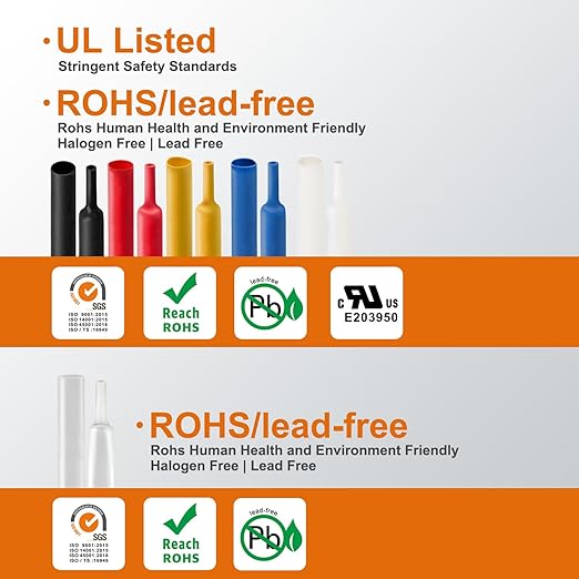 Chanzon 40 Sizes Extra Long Heat Shrink Tubing Assorted Kit UL Listed 2:1 Ratio (1mm-20mm diam) Multi Color Black White Red Blue Clear Yellow Sleeving Wrap Shrinking 2 to 1 Assortment 172 pcs