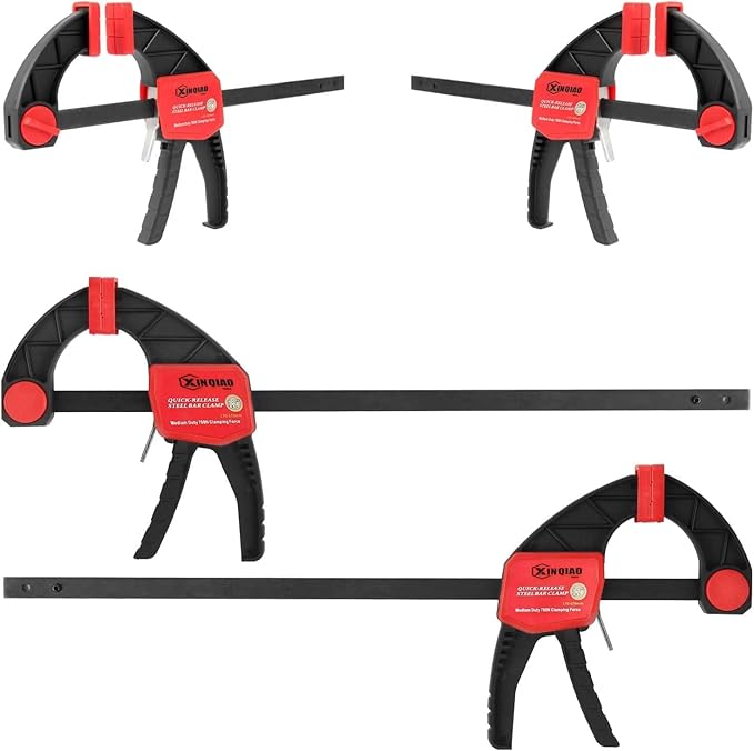XINQIAO Bar Clamps for Woodworking 6 Inch (2) 12 Inch (2) Wood Clamps Set, One-Handed Spreader with 150 LBS for Stable and Reliable Fixing Solutions