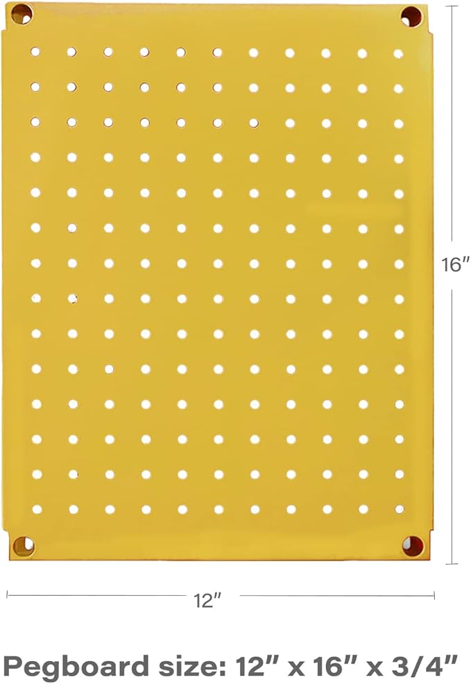 Metal Pegboard 12-Inch Tall x 16-Inch Wide Heavy Duty Wall Organizer for Home Garage Tool Storage 4pcs Yellow
