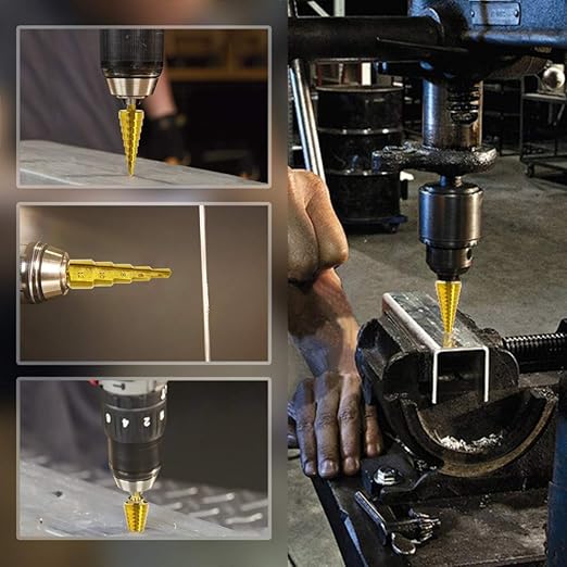 Metric Step Drill Set,Zhushan 3Pcs High-Speed Steel Shank Titanium Step Drill Bits for Sheet Metal Hole Drilling from 4-12mm/4-20mm/4-32mm