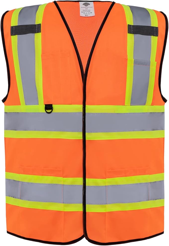 Dazonity Safety Vest with Multi-Pockets,2pcs,Reflective & High Visibility for Work,Construction,Parking,Warehouse,Orange