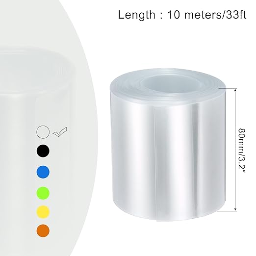 MECCANIXITY Battery Wrap PVC Heat Shrink Tubing 50mm Dia 80mm Flat 33 Feet(10meters) Clear Good Insulation for Battery Pack