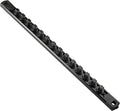 Magnetic Socket Organizer, 1-Piece Heavty Duty Aluminum Socket Holder, Socket Rail for Tool Box, Premium Quality 360° Swivel Socket Rack with 14 Clips for 3/8-Inch(Black)