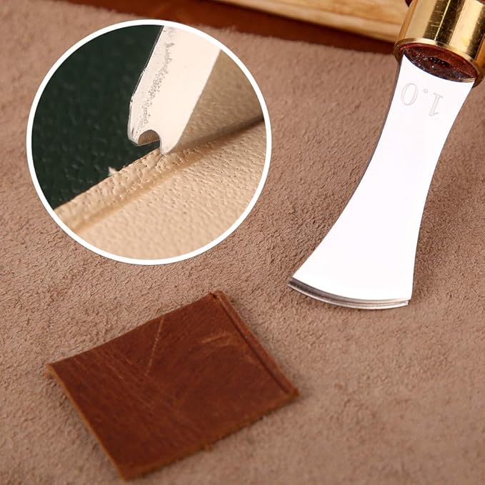 UOOU Leather Edge Creaser,1.0mm Professional Leather Tool,Edge Creaser Stainless Steel Red Wood Handle Tool for Beginners DIY Leather Craft
