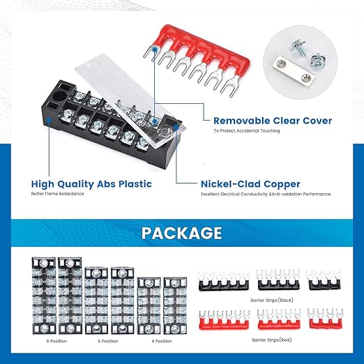 6 Sets Terminal Blocks, 6Pcs 4/5/6 Positions 600V 15A Dual Row Screw Terminal Strip Block + 6Pcs Pre-Insulated Terminals Barrier Strip + 60Pcs Insulated Fork Wire Connector…