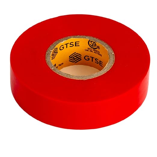 GTSE Red Electrical Tape, 1 Roll – Waterproof, Industrial Grade Vinyl, 3/4 in x 66ft– Strong Self-Adhesive PVC Electric Tape for Wire Insulation, 7 Mil, 600V – UL/CSA Listed