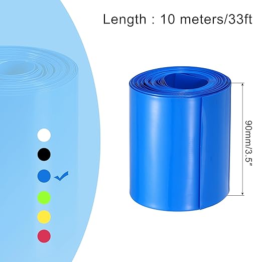 MECCANIXITY Battery Wrap PVC Heat Shrink Tubing 58mm Dia 90mm Flat 33 Feet(10meters) Blue Good Insulation for Battery Pack