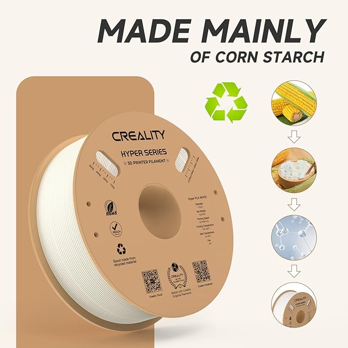 Official Creality Hyper PLA Filament 1.75mm, High Speed PLA 30-600mm/s 3D Printer Filament, Dimensional Accuracy +/-0.02mm, Fit Most FDM 3D Printers，1KG(2.2lbs) Spool White