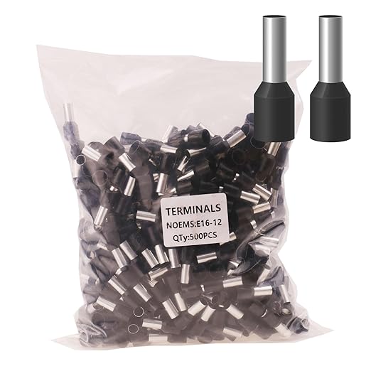 500pcs AWG 6/16.0mm² Wire Ferrules Terminals, AWG6 Terminal Connector Wire Insulated Cord Pin Ends Terminals for Electric, Industrial, Chemical Industry, etc. Black