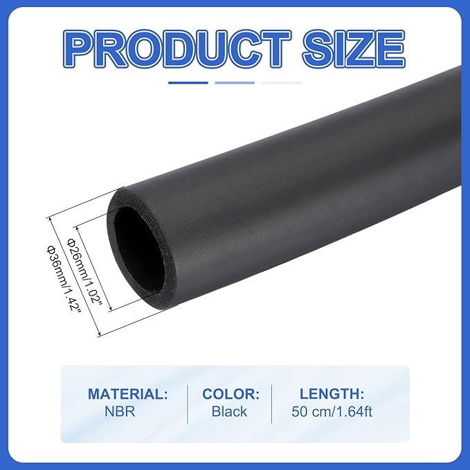 uxcell Pipe Insulation Tube Foam, 1-1/32" ID x 3/16" Thick x 1.64ft Foam Pipe Cover Non-Slip Hollow Tubing Guitar Air Conditioner Stand Fitness Equipment Handles, Black