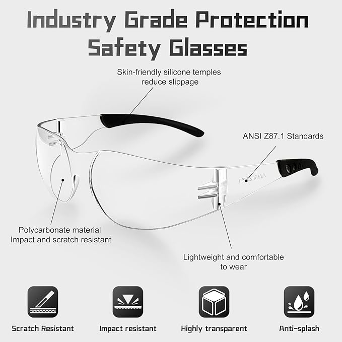 Clear Safety Glasses Bulk of 100,ANSI Z87.1 Impact Resistant Lens Eye Protection for Lab,Construction