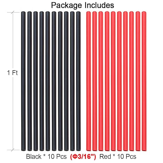 20 FT Diameter 3/16 Inch 3:1 Heat Shrink Tubing Dual Wall Adhesive Lined Marine Grade Electrical Cable Heat-Shrink Insulation Wrap Tube(Black-10Ft, Red-10Ft)