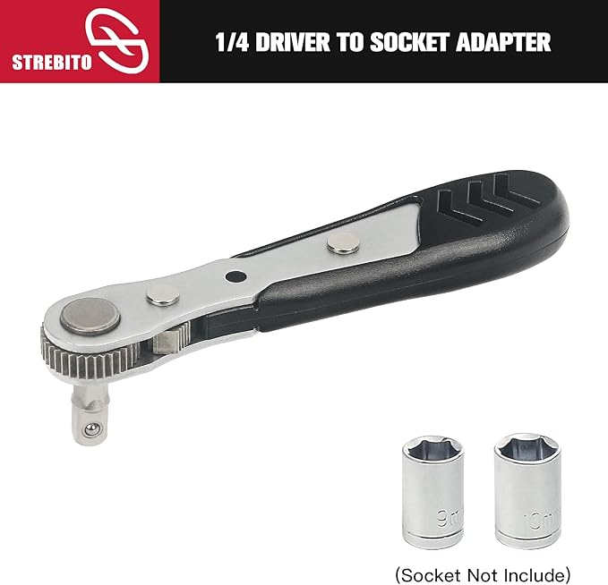 STREBITO Mini Ratchet Set, 22-Piece 1/4 Ratchet Right Angle Screwdriver, 36-Tooth Small Ratcheting Wrench Bit Ratchet For Tight Spaces, with Phillips, Slotted, Torx, Hex, Square and Adapter for Socket