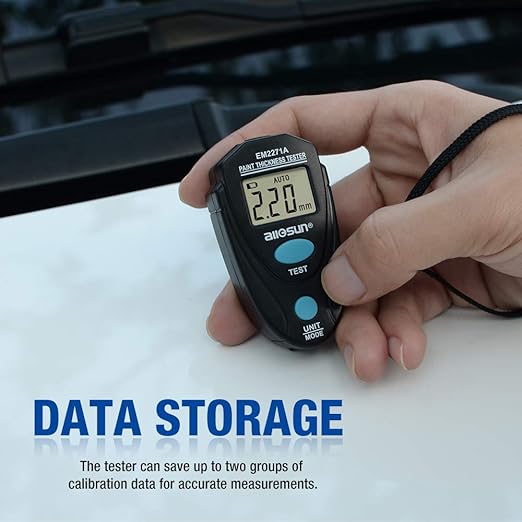 allsun EM2271A Digital Paint Gauge Thickness Meter, Car Mini Coating Paint Tester LCD 2.2mm/80mil Data Hold Black
