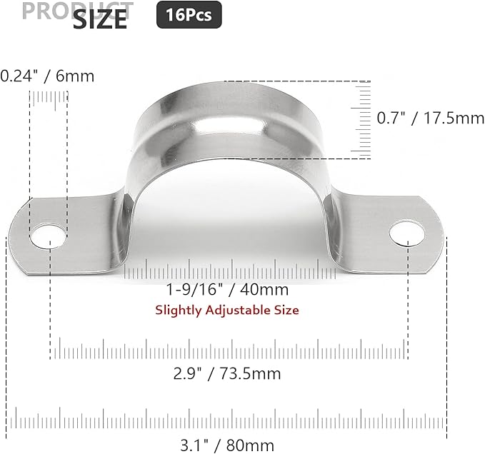 16Pcs 1-9/16 Inch Stainless Steel Conduit Clamps, Two Hole Strap U Bracket Rigid Pipe Strap Metal U Clamp Conduit Strap Tension Clips U-tube Clamp Heavy Duty