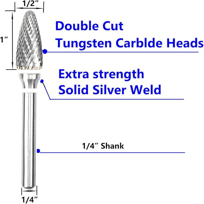 Carbide Burr Set 1/4" Shank SF-5 Die Grinder Bits Tungsten Double Cut Burr Bits (1/2" Cutter Dia X 1" Cutter Length) for Die Grinder Kits Metal Grinding Drilling Polishing (1pcs)