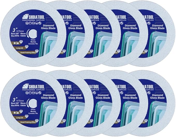 SHDIATOOL Diamond Glass Cutting Disc 3-Inch Saw Blade, Ultra-Thin Cut Off Wheel for Tile Ceramic Porcelain Marble 75mm (10 of Pack)