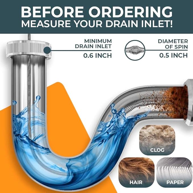 drain snake [25FT] - with drill attachment - Ideal plumbing snake for sink and drain unblocking - Solid drain auger for real DYIs! (25 FT - 1/4 inch)