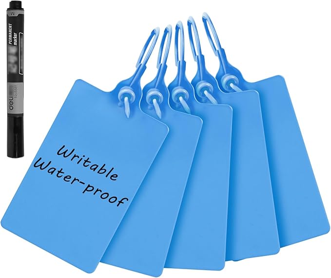 100 Plastic Tags Blank Waterproof Tags Shipping Tags for Labeling Writable Hang Tags Large Shipping Label Security Tamper Seals Storage Tags with One Marker Pen (Blue)