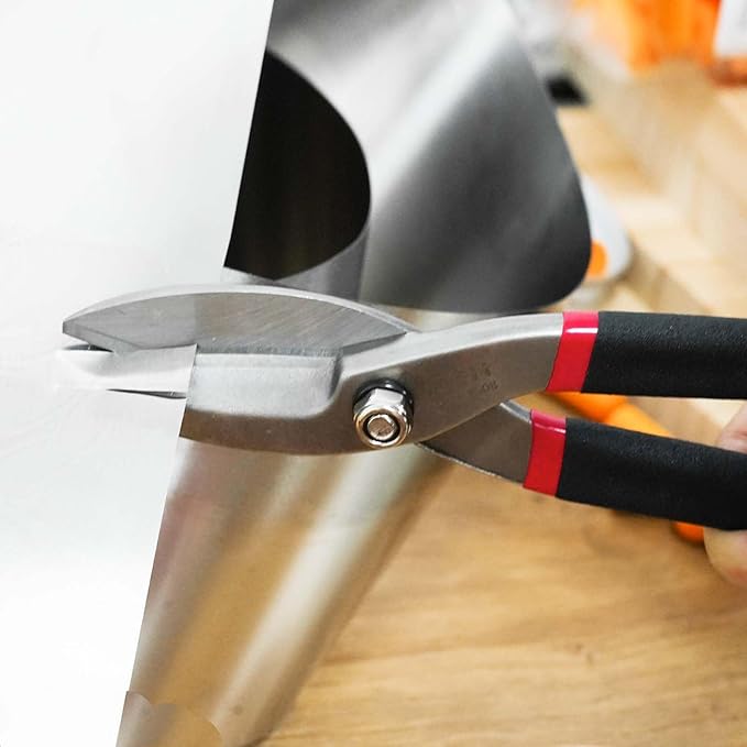 ZKH 8 Inch Tin Snips, Alloy Steel Forged Heavy Duty Metal Shears with Comfortable Two-Color PVC Dipped Plastic Handle, Metal Snips for Cutting Sheet Metal