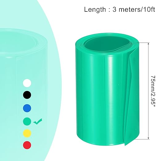 MECCANIXITY Battery Wrap PVC Heat Shrink Tubing 48mm Dia 75mm Flat 10 Feet(3meters) Green Good Insulation for Battery Pack