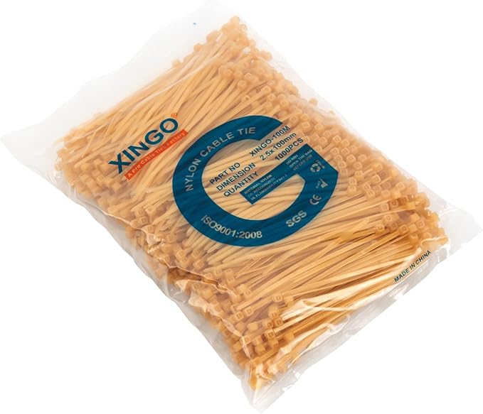 XINGO 1000 PCS 4 inch Cable Zip Ties, 18lb Strength, Small Tie Wraps Self-Locking Nylon Zip Ties for Indoor and Outdoor Use (Gold)