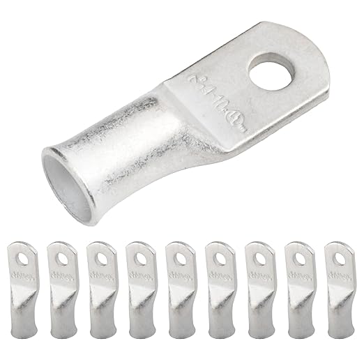 SELTERM 10pcs 4 AWG-#10 Stud Tinned Copper Wire Lugs, Heavy Duty Battery Cable Ends,4 Guage Ring Terminals, UL Battery Lugs Marine Grade Copper Eyelets Electrical Battery Terminal Connectors