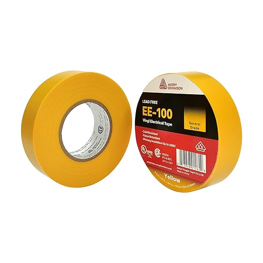 Avery Dennison Electrical Tape, 10 Rolls General Use PVC Electric Tape, UL/CSA Listed ¾ in x 66 ft Insulating Vinyl Tape for Electrical, Repairs, Automotive and Equipment, EE-100, Yellow