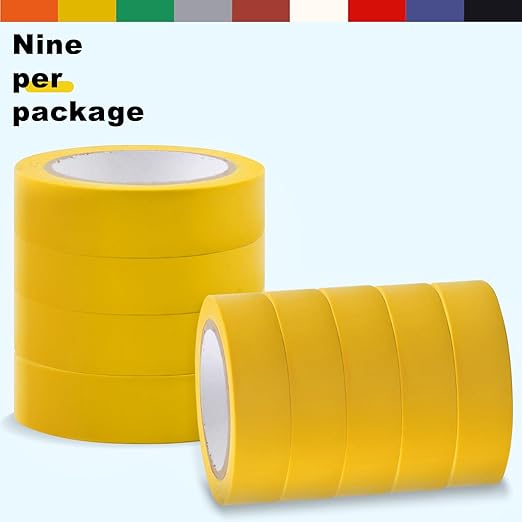 Romeda 9 Pack Electrical Tapes, Electrical Tape Water, Sun, and Oil Resistant, Electrical Tape is Suitable for Most Domestic, Commercial, and Industrial environments - Yellow