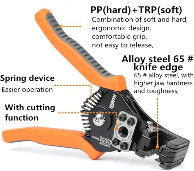 szhdxsy IWS0822 Manual Wire Stripper and Cutter, Multifunctional Electrical Stripper, Peeling Device, Wire Stripping Pliers, Wire Cutter, Orange, Alloy Steel & Plastic