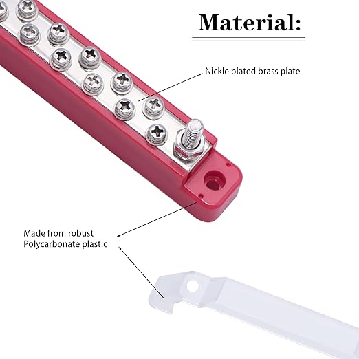 Bus Bar Terminal Block 12V Power Distribution Block with 2 x 1/4" Posts and 12 x #8 Screws Terminals Marine Bus Bar with Ring Terminals Cover for Automotive Car Boat RV Truck (Red, Black)