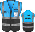 YOWESHOP High Reflective Visibility Safety Vest Custom Your Logo Safety Workwear with Reflective Strips and Pockets